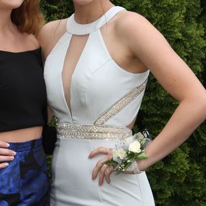 Blue Grey White Prom Dress